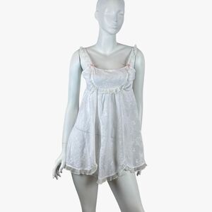 Y2K Betsey Johnson Babydoll Lingerie Nightgown White Sheer Top Coquette Feminine